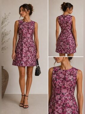 Adam Lippes Floral Brocade Sleeveless Dress Pink Black Size 2